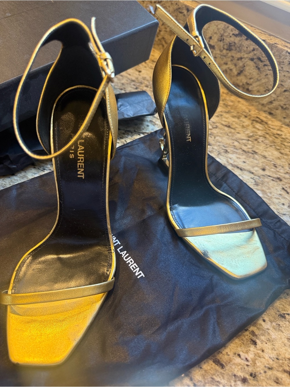 Saint Laurent Gold Leather Ankle-Strap Heels with YSL Sculpted Heel - Picture 4 of 5